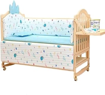 Baby Bed, Playpen, Side Sleep, Multifunctional, Wooden, High Type, 3 Levels of Height Adjustment, Mosquito Net, Storage Shelf Included, Casters, Converts Into A Rocking Basket, Easy Assembly, Blue Ocean, Double Bed 41.3 x 23.6 inches 105 x 60 cm