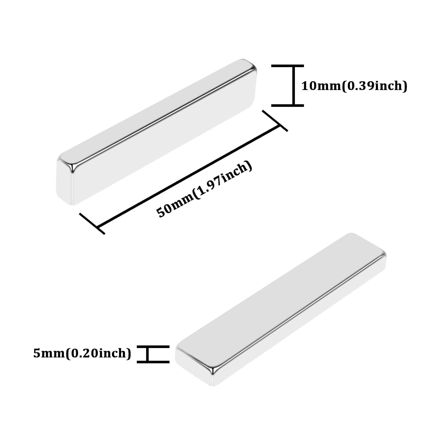 Strong Rare Earth Neodymium Magnets Bar,1.97x0.4x0.2 inch Heavy Duty Magnets with Double-Sided Adhesive for Bathroom Fridge, Scientific, Shower Door, Office etc. Park of 16.