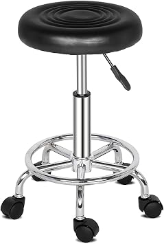 Rolling Stool with Wheels, Non-Adjustable Kitchen Bar Stool Musician Chair, Bench Swivel Office Chair, Keyboard Guitar Drum Musical Instrument Seat, Portable Travel Chairs for Adults Kids
