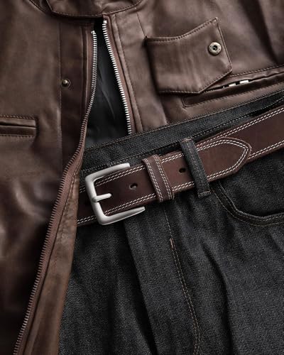 Image of CHAOREN Mens Belts Casual for Jeans - Full-Grain Leather, Durable Cowhide | Solid Buckle, Classic Style, Handmade, Daily Wear, Gift Box
