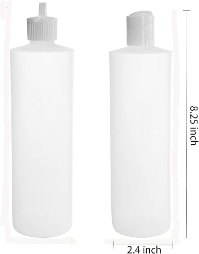 Miniatura 2 de Bekith Paquete de 12 botellas de plástico de 16 onzas con 24 tapas en 2 estilos, botellas de plástico recargables para champú, lociones, gel