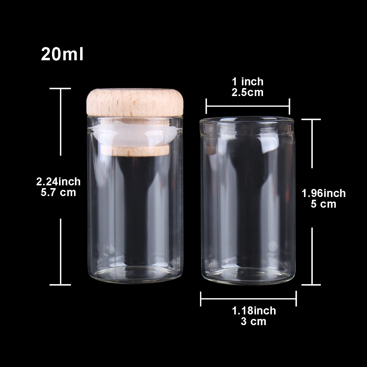Reagenzgläser aus klarem Glas, Reagenzgläser aus Glas mit Korkstopfen, 5 Stück, 20-ml-Flaschen, Gläser, Fläschchen Holzkappen