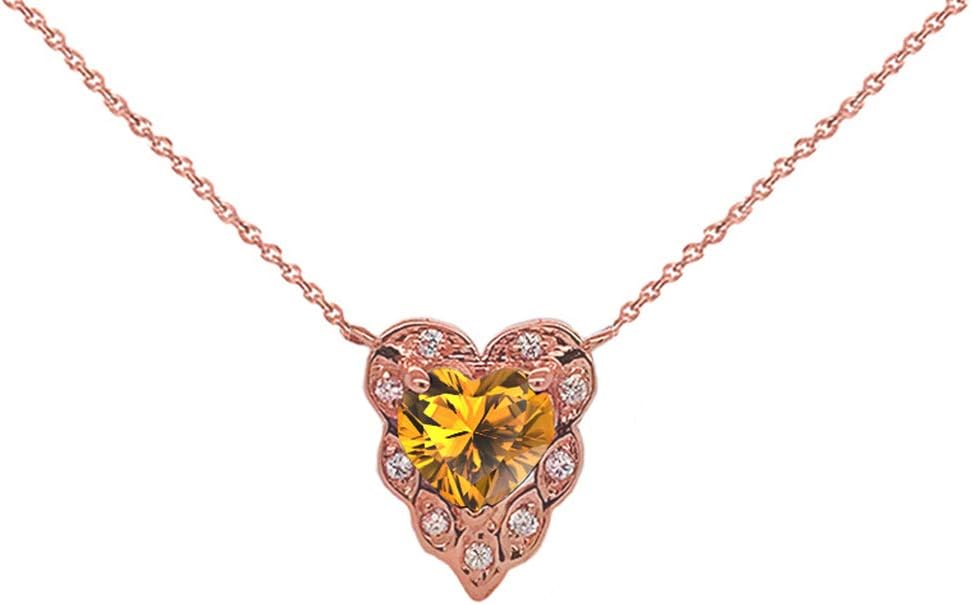 Certified 14k Rose Gold Diamond Heart-Shaped Personalized Genuine Birthstone Necklace
