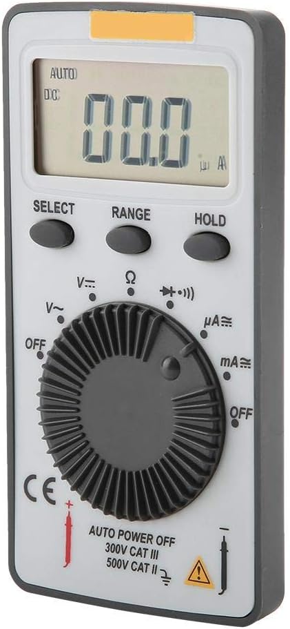 Devan view of the ANENG AN101 Digital Multimeter showing the LCD display, function dial, and buttons.