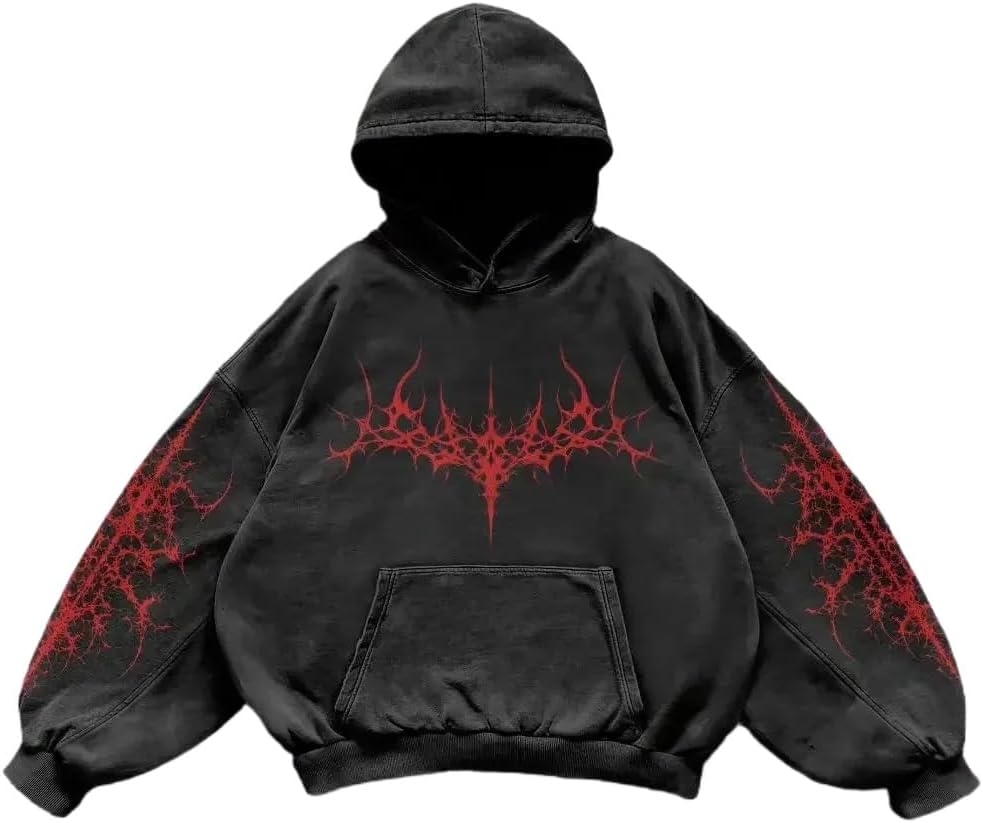 Men's Retro y2k Hoodie Novel Skull Pattern Hoodie with Pocket Trendy Street Wear