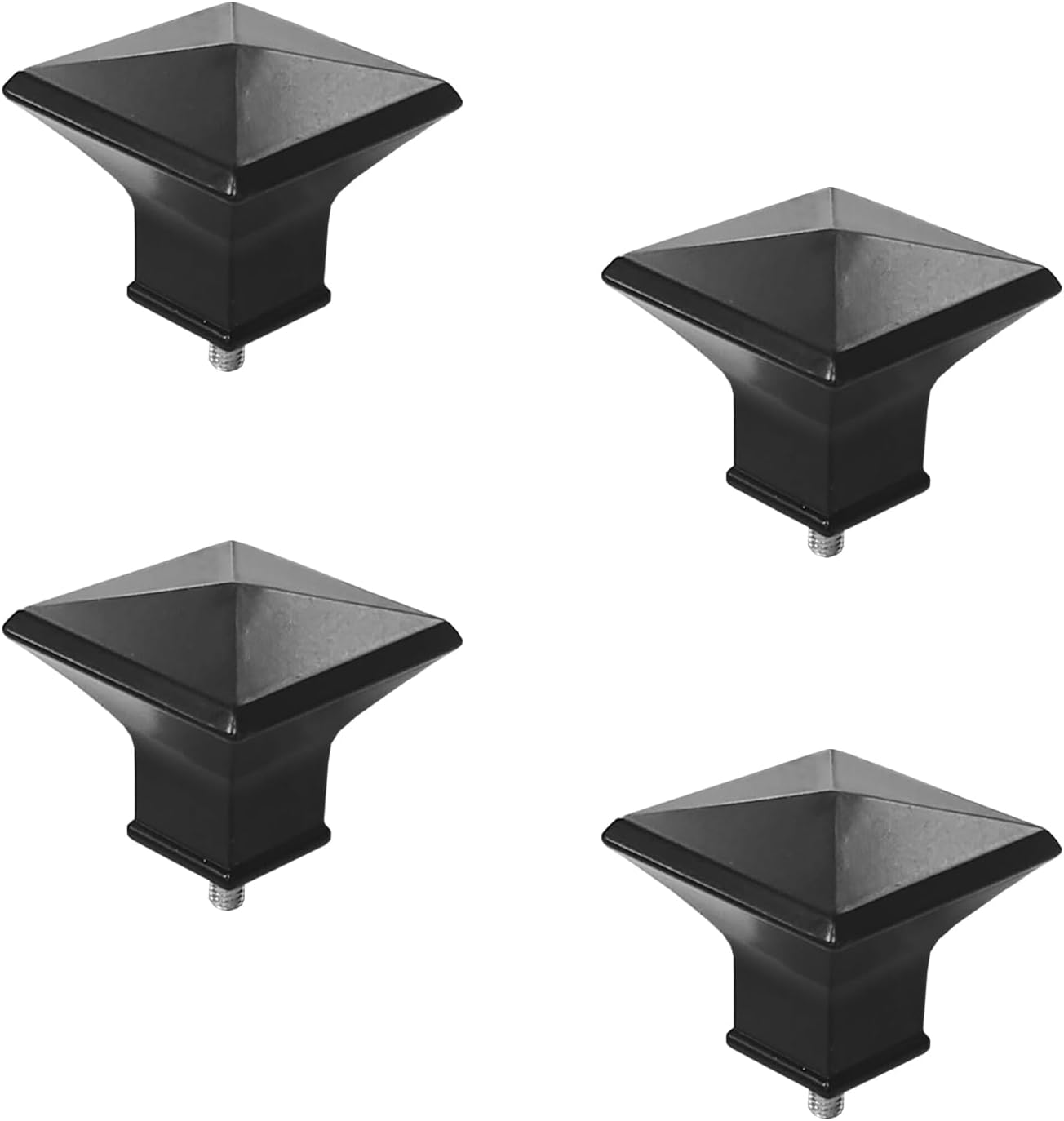 Plastic Curtain Rod Finials, 4 Pcs for 5/8 Inch Rod, Square Design, M5 Thread Dia (Black)