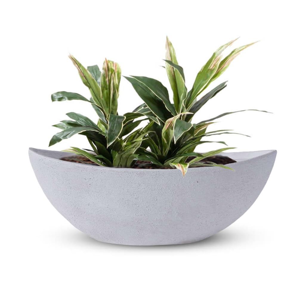 Olly & Rose La Rasa 44cm Ceramic Bowl - Display or Plants - Large Plant Bowls Outdoor and Indoor - White Planters - Flower Pots