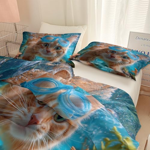 Housse de couette chat 200x200 respirante à fermeture éclair cachée
