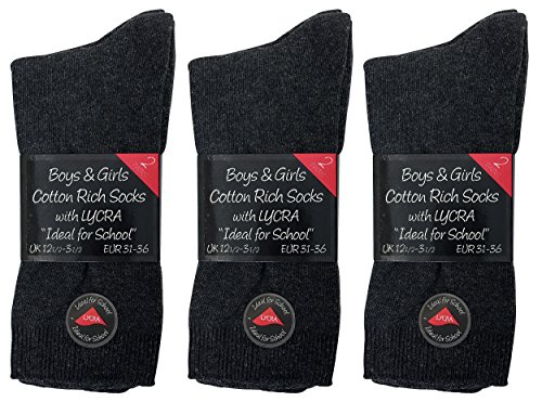 Unisex Boy's and Girl's Cotton rich School Socks (Pack of 6 Pairs) (11 + Years (5-7.5), Grey)2