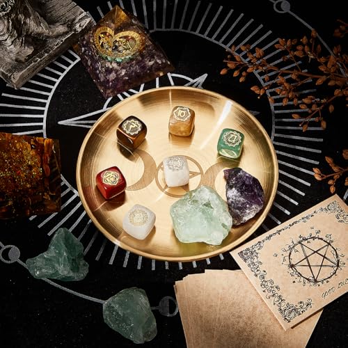 CREATCABIN Pentagram Altar Plate Moon Tarot Plate Ritual Burning Candle Holder Bowls Offering Incense Aromatherapy Tray Ceremony Plates with Altar Card Home Decor for Witchcraft Wiccan Golden 5.55in - Image 4