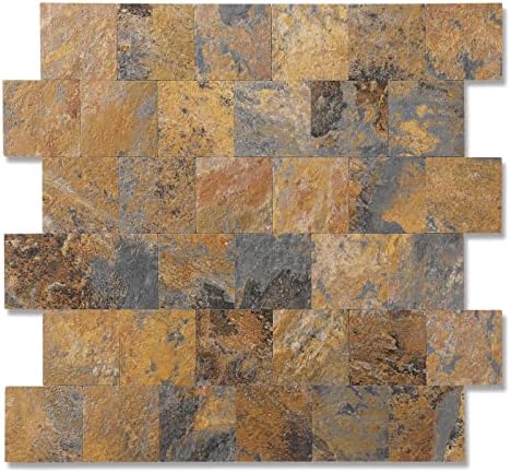 Yipscazo Peel and Stick Stone Metal Wall Tiles, Stick on Tiles for Backsplash Kitchen, Bathroom, Laundry Room, Camper, Fireplace (12'' X 12'', 5 Sheets in Perisa)