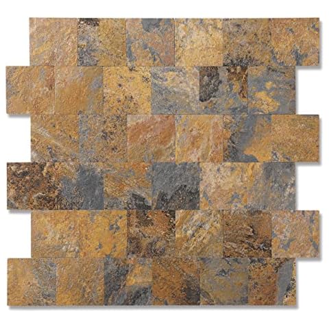 Yipscazo Backsplash Peel and Stick PVC Tile, Stick on Tile for Kitchen Backsplash, Bathroom Vanities, Fireplace Décor, Laundry Table, Stair Decals in Rusty Slate (12" X 12", 10 Sheets) Cover