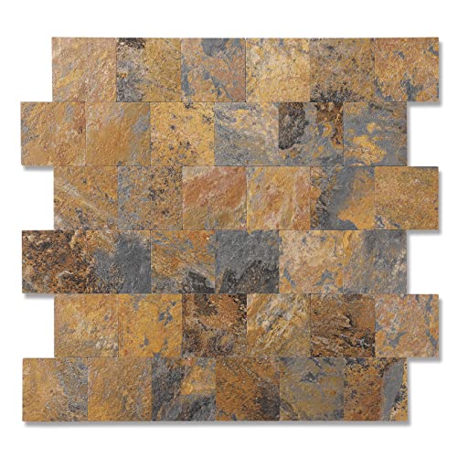 Yipscazo Backsplash Peel and Stick PVC Tile, Stickon Tile for Kitchen Backsplash, Bathroom Vanities, Fireplace DÃ©cor, Laundry Table, Stair Decals in Rusty Slate (12" X 12", 1 Sheets)