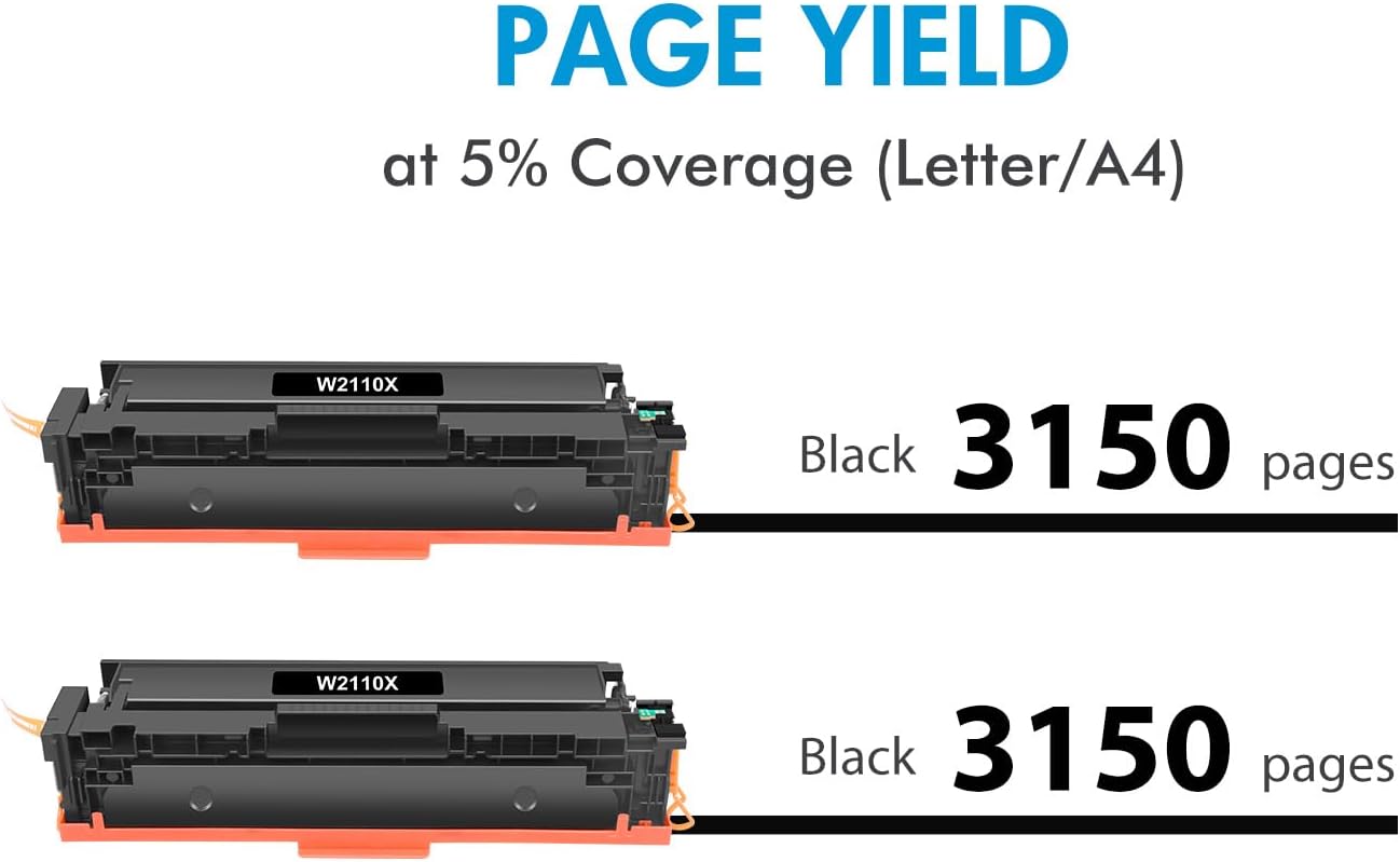 206X Black Toner Cartridges 2-Pack Compatible Replacement for (with Chip) HP 206X W2110X 206A W2110A High Yield Toner for Color Laserjet MFP M283fdw M283cdw M283 Pro M255dw M255 Printer