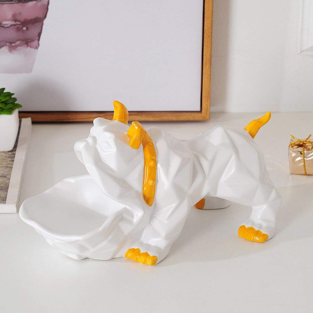 Statue bouledogue blanc en céramique d'art abstrait haut de gamme