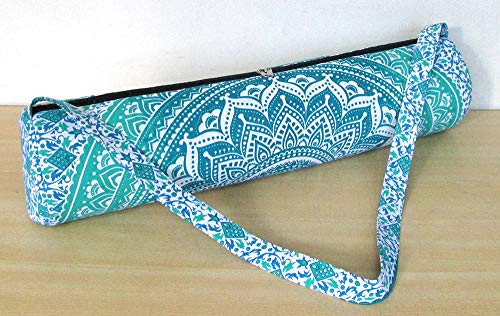 INDIAN CRAFT CASTLE ICC Yoga Mat Bag Carrier Full-Zip Exercise Yoga Mat Carry Bag for Women Men with Multi-Functional Storage Pockets and Adjustable Shoulder Strap 26X6 Inches (Green ombre)