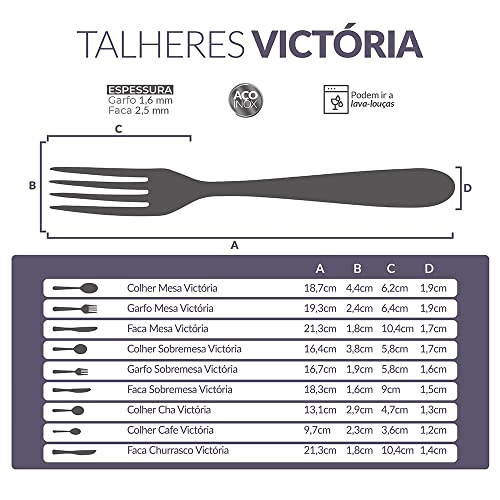 Garfo para Sobremesa Victória 6 Peças Gourmet Mix Prata