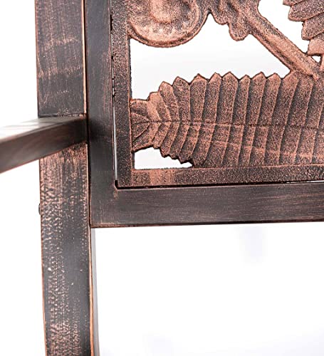 Plow & Hearth Weatherproof Fern Fronds Garden Bench | Holds Up To 400 Lbs | Garden Patio Porch Park Deck | Metal | Bronze | 50" W X 17½"D X 34½"H #TOP5
