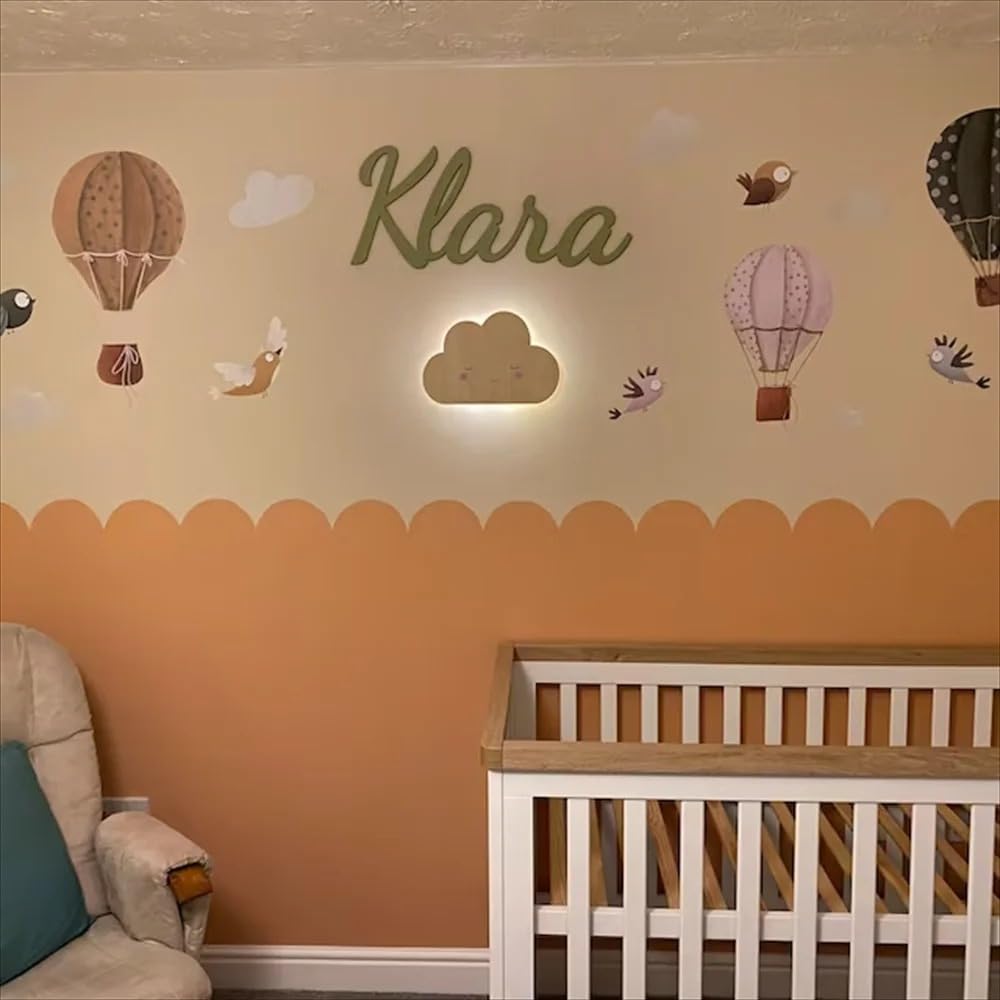 Custom Name Sign Personalized Wooden Name Sign for Nursery Wall Decor Wood Letters Baby Nursery Plaques Bedroom Wedding Home Decoration (25x40cm)