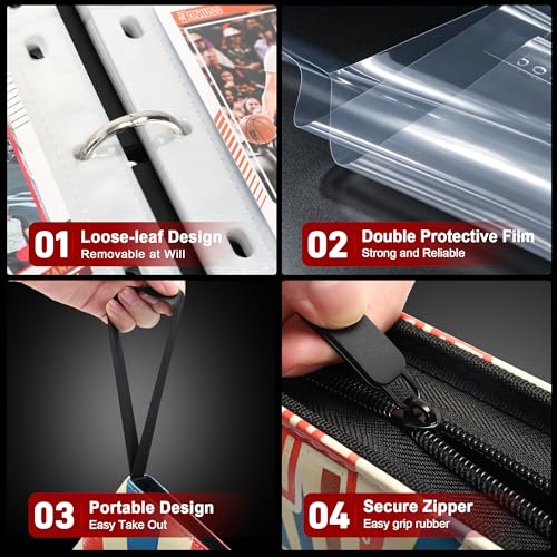 Image of Kabinka 9 Pocket Football Card Binder, 900 Standard Cards Sports Card Binder with Zipper, Protective Trading Card Binder Collector Organizer for Football Sports Cards TCG (Retro)