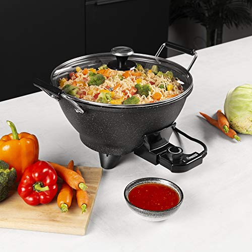 Princess Wok eléctrico Stir-Fry 162389, 1400 W, 7 litros, diámetro 35 cm, termostato ajustable con revestimiento de mármol, color negro - imagen 2