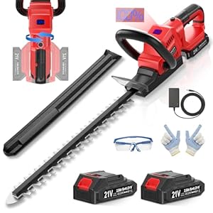 SMILOVII 21V Akku Heckenschere 50 cm Dual-Action Klinge, 2×2000 mAh Akku & Ladegerät, 850 W Elektro Heckenschneider, 180° drehbarer Griff, ergonomisch & sicherer Start für Garten, Sträucher und Hecken