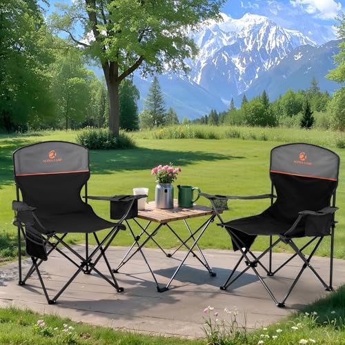 LET'S CAMP Camping Chair 2 Pack Folding Chair with 3-Can Cooler Bag Portable Lawn Chair with Cup Holder の商品画像 1