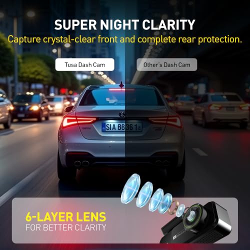 Image of TUSA 4K Front & 1080 Rear Dash Camera | WiFi Car Dash Cam | Super Night Vision | 6-Layer Lens | Loop Recording | Emergency Recording | Parking Monitor & Type-C Connectivity