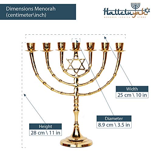 HalleluYAH Menorah 7 Branched Candelabra Plus Anointing Oil from Israel - Classic Star of David Design - Judeo-Christian Symbol - Made in Israel Made of Brass Copper - 11 Inches High - Thumbnail 6