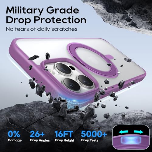 Coque iPhone 16 Pro violette compatible Magsafe avec support rotatif 360° - 6