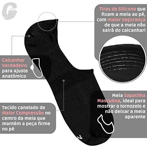 Kit 06 Pares Meias Sapatilha Super Invisível Mash Silicone Interno no Calcanhar | Preto | 39-44 | 20