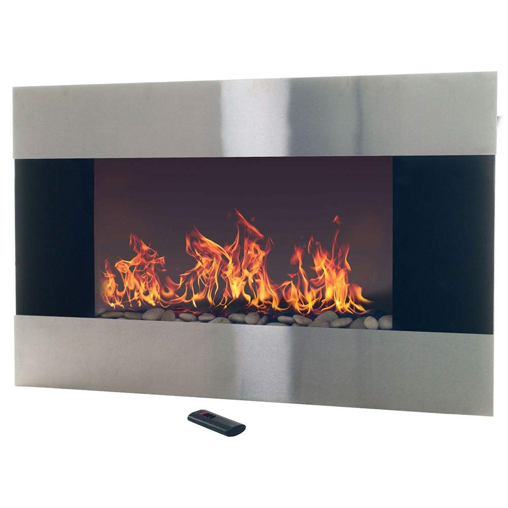 New Stainless Steel Electric Fireplace with Wall Mount & Remote 35 x 22 1500W Dimensions 36" L x 3.5" W x 22" H of Set