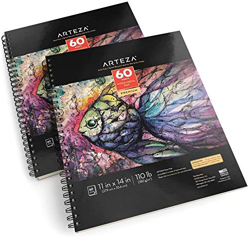 Arteza Mixed Media Sketchbooks, Pack Of 2, 11 X 14 Inches, 110Lb/180Gsm, 120 Sheets, Spiral-Bound Drawing Pads, Art Supplies For Wet And Dry Media #TOP2