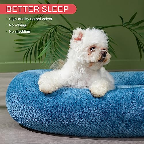 Jiupety-Bagel-Dog-Bed-for-Small-Medium-DogsCalming-Washable-Puppy-Cat-Bed-IndoorCozy-Anti-Anxiety-Round-Dount-Pets-Beds-Blue-L