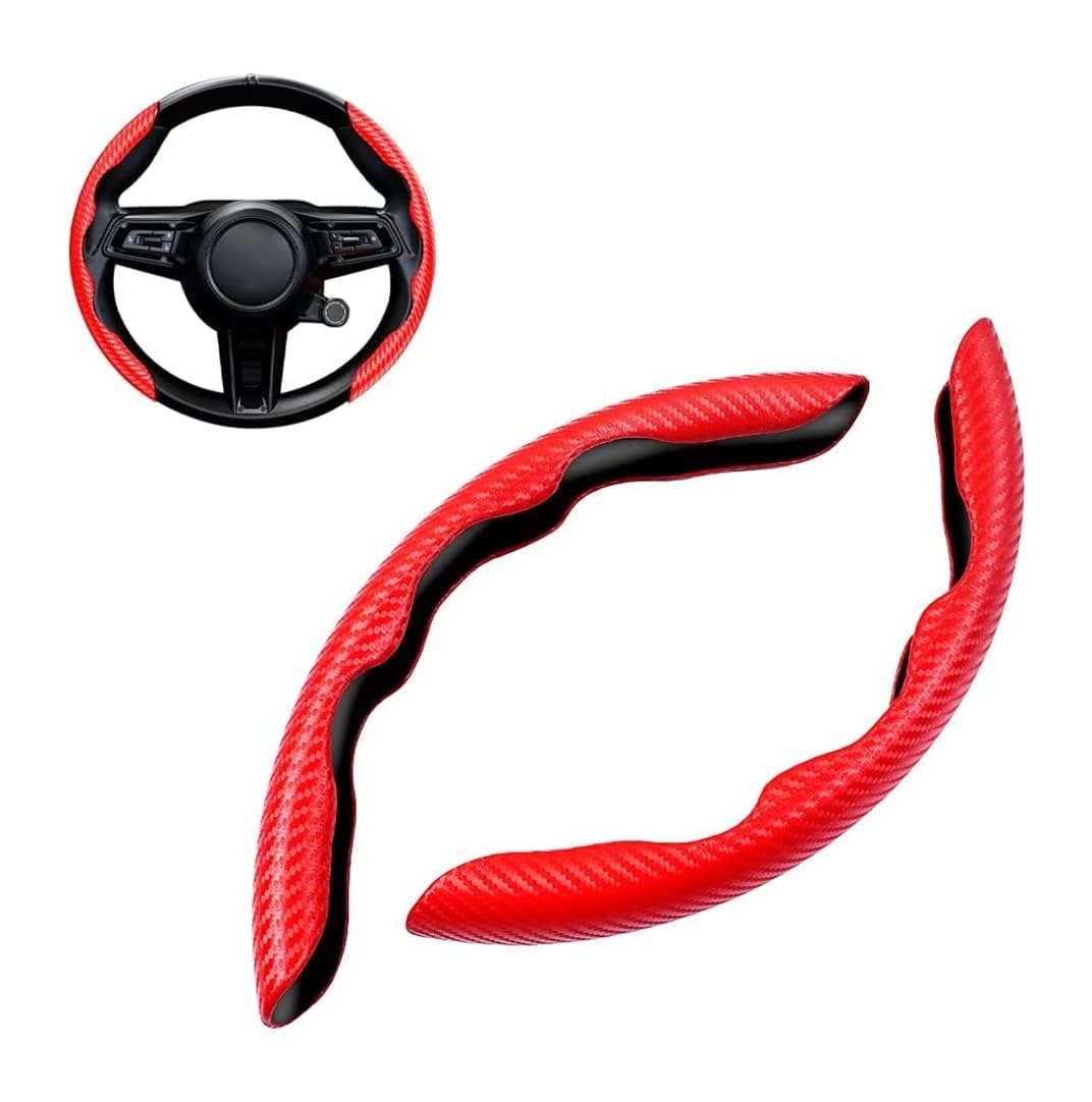 XUKLOVA Steering Wheel Cover for Fiat Panda II MK3/Mk4 (Type 169 319) 2010-2020, Non-Slip Segmented Protector for Steering Wheel, Anti-Sweat & Comfort Grip,Red