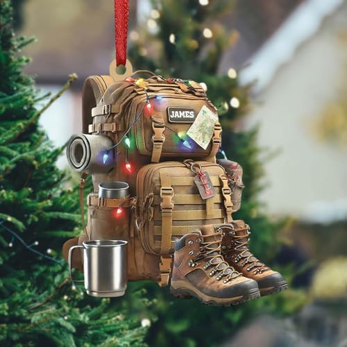 LASFOUR Personalized Hiking Christmas Ornaments, 2D Flat Acrylic Backpack And Boots Hiking Ornament for Christmas Tree, Hiker Christmas Ornament, Christmas Gifts for Hiking Lovers
