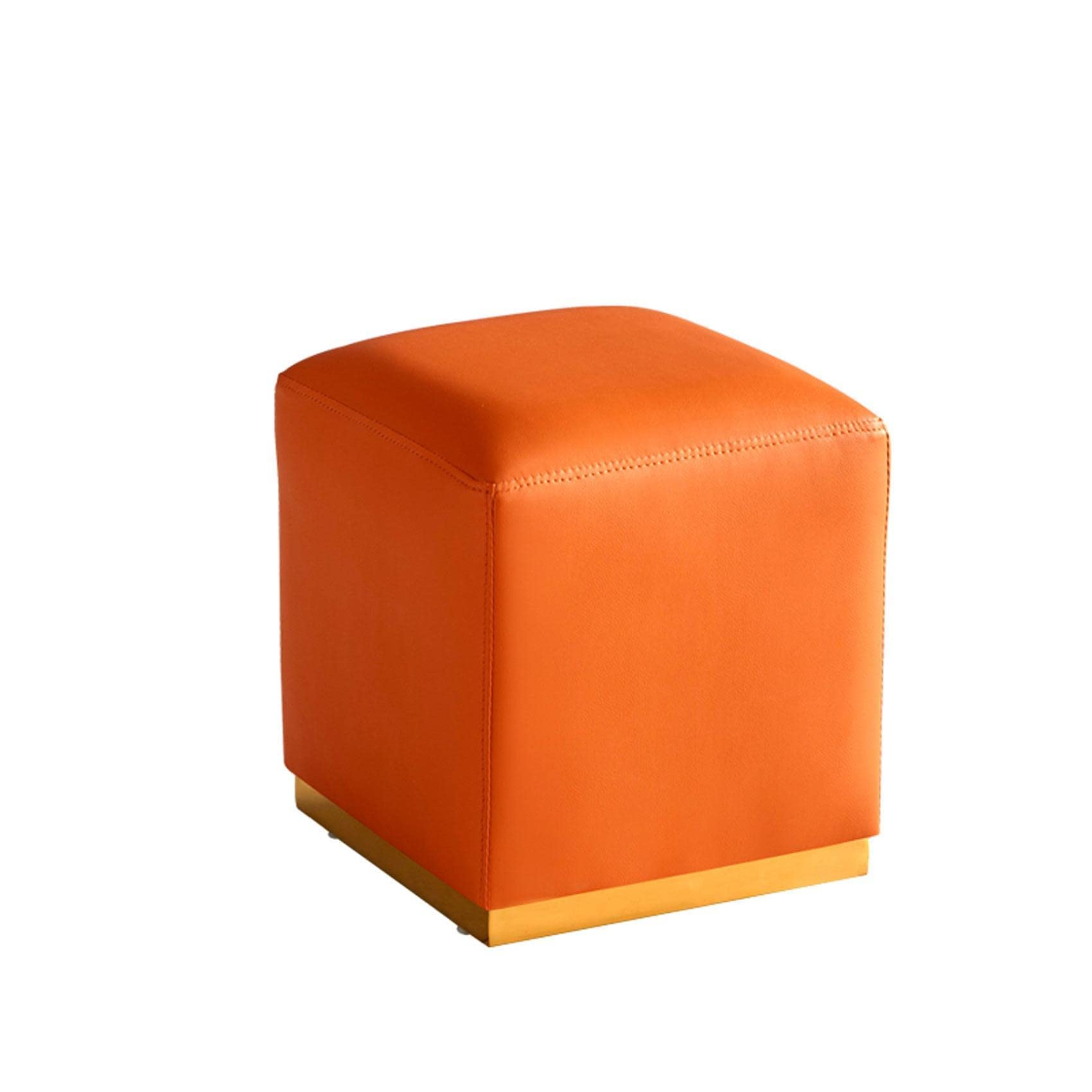 Banc à chaussures ottoman orange 32x32x35cm en cuir pour l'entrée
