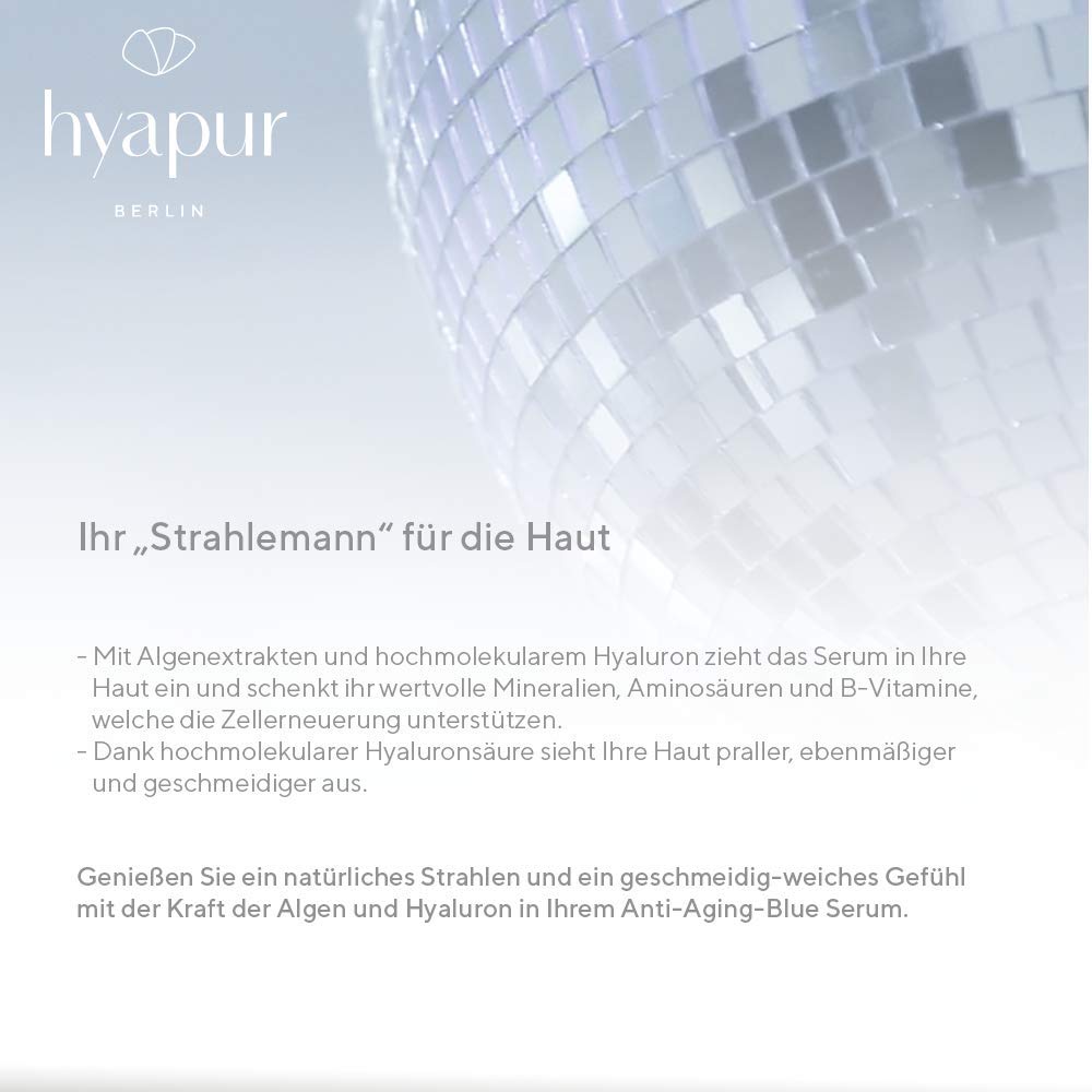 hyapur ® - BLUE Serum15ml für strahlende Haut, mit Hyaluronsäure und Algenextrakten für Gesicht, Hals und Dekolleté - aus der Hyaluron Algen Serie