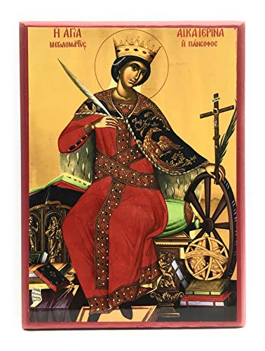 Wooden Greek Orthodox Christian Icon Saint Great Martyr Catherine (5.5" x 7.5")
