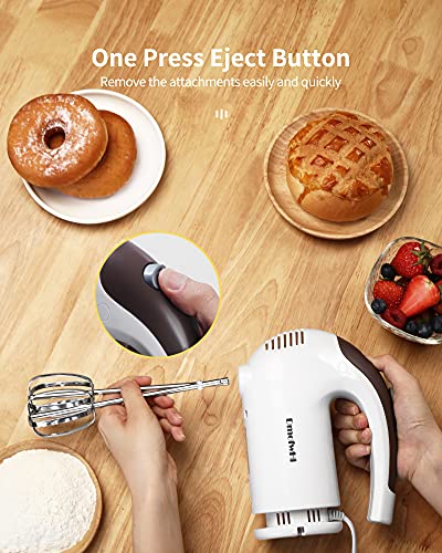 DmofwHi 5 Speed Hand Mixer Electric, 300W Ultra Power Kitchen Hand Mixers with 6 Stainless Steel Attachments (2 Wired Beaters,2 Whisks and 2 Dough Hooks) and Storage Case