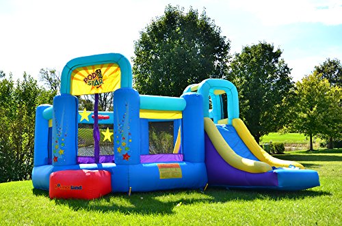 Bounceland Pop Star Inflatable Bounce House Bouncer, Large Bouncing Area With Long Slide, Climbing Wall, Basketball Hoop, Ul 1Hp Blower Included, 15 Ft X 13 Ft X 8.3 Ft H, Pop Star Kids Party Theme #TOP3