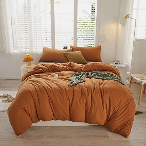 Lifetown 100% Jersey Knit Cotton Duvet Cover Set T-Shirt Feel Bedding Set Ultra Soft Wrinkle-Free (Burnt Orange, Queen) #TOP3