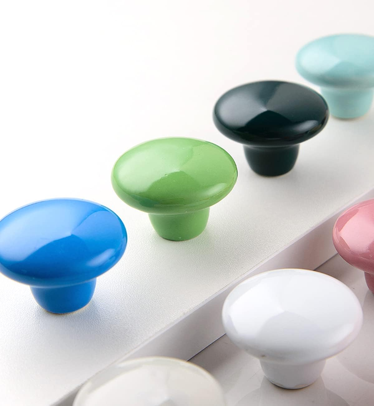 HUAMULAN 15PCS Glossy Ceramic Knobs Button Round Mushroom Cabinet Dresser Vintage Pulls Door Handles Cupboard Wardrobe Drawer, Dia. 1.5 inch 38mm