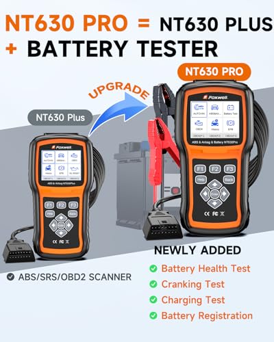 Image of 2026 2-in-1 FOXWELL NT630 Pro ABS SRS Scan Tool & Battery Tester, Upgraded from NT630 Plus, OBD2 Scanner with 12V Battery Load Analyzer(100-3000CCA), ABS Bleed, BMS /Oil /SAS /EPB Reset, Live Data