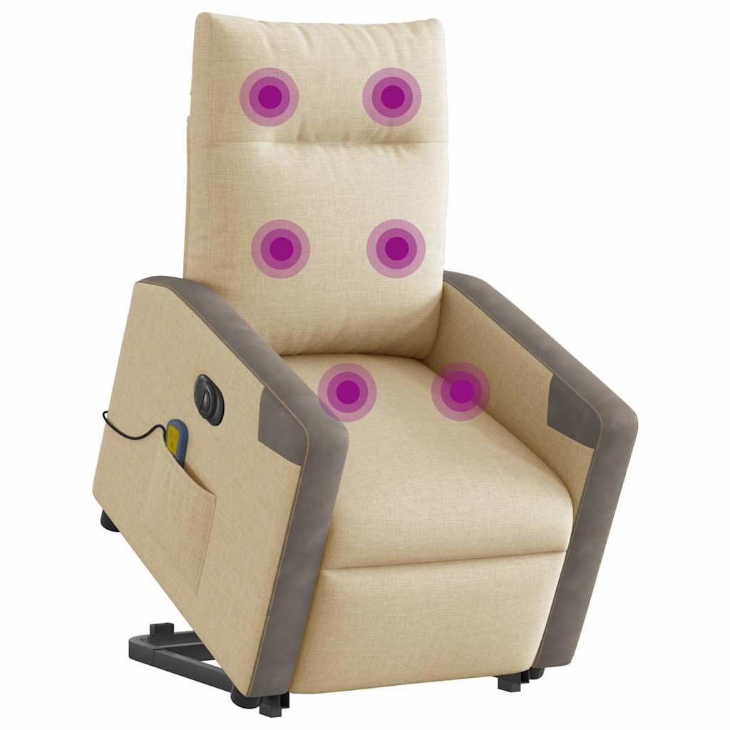 Sillón elevador eléctrico reclinable de tela crema con 6 puntos de vibración y marco estable, función de elevación e inclinación de 135 grados para mayor comodidad