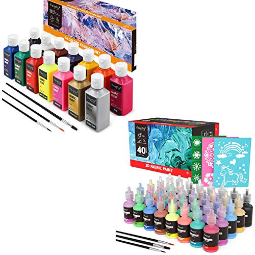 Magicfly Permanent Soft Fabric Paint Set of 14(60ml Each) + 3D Fabric Paint Set of 40(30ml Each)