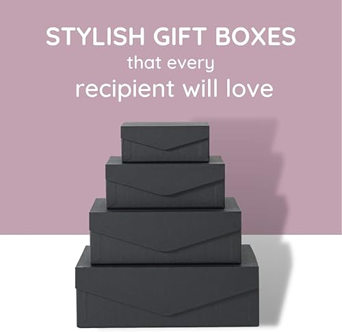 Miniatura 4 de Soul & Lane Cajas decorativas negras con tapas magnéticas, juego de 4, pequeñas cajas de regalo de cartón reutilizables para regalos, almacenamiento