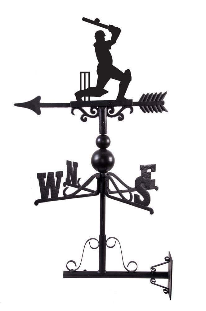 Black Cast Iron Large Cricket Player Weathervane - Outdoor Garden Roof Weathervane Ornament
