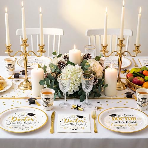 Vesici 150 Pcs Doctor Graduation Party Supplies We Have a Doctor in the House Tableware Set Paper Plate Cup Napkin 10" x 12" Large Heavy Duty Disposable Plate for Medical School Grads Celebration by Vesici - Used condition - Image 5