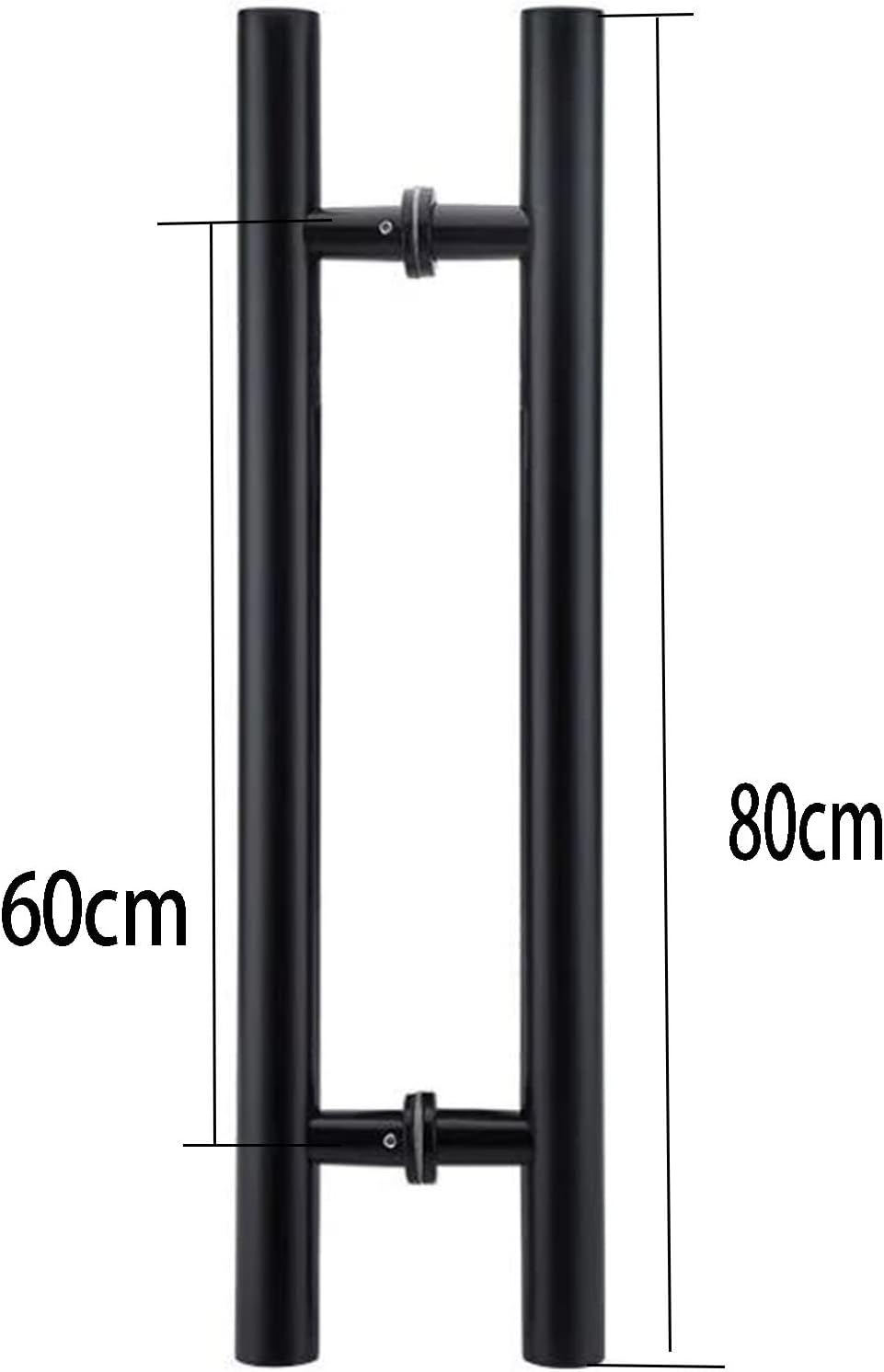 Two-Side Door Handle, Sliding Barn Door Handle Set, Stainless Steel Pipe Door Push Pull Bar Handle with Hardware, Handle for Interior Exterior Glass Wooden Door (Size : 80x60cm)